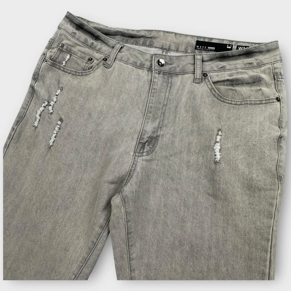 WXYZ Jeans Mens 34x30 Gray Wash Nomad Slim Fit‎ Distressed Stretch Moto Grunge